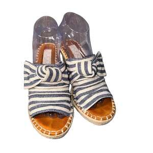 Sugar Hundreds Striped Bow Espadrille Wedge Sandals Size 8